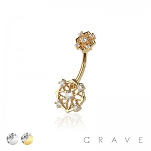 316L SURGICAL STEEL MULTI CZ FLOWER ROUND CZ DANGLE CZ BELLY BUTTON NAVEL RING 